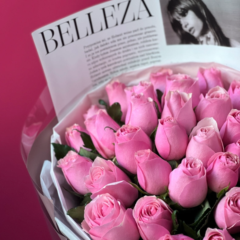 Букет розовая роза Кения 35шт