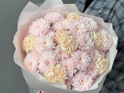 Букет «Самый стойкий» из хризантем и диантусов