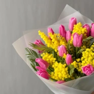 Мимоза и розовые тюльпаны 4