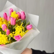 Мимоза и розовые тюльпаны 3