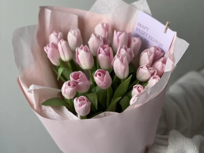 Монобукет из нежно розовых тюльпанов