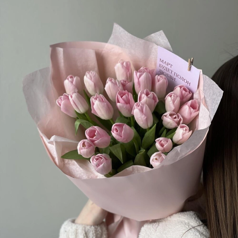 Монобукет из нежно розовых тюльпанов