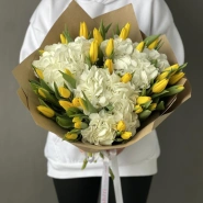 Гортензия и желтые тюльпаны 1