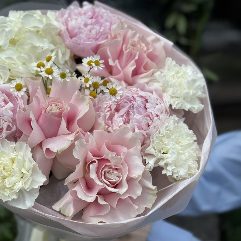 FLAMINGO BOUQUET | гортензия - пионы - розы - ромашка 4