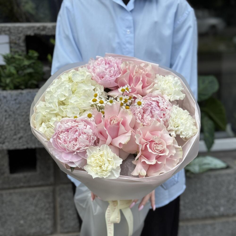 FLAMINGO BOUQUET | гортензия - пионы - розы - ромашка 1
